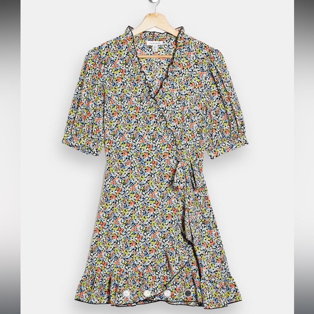 Topshop ditsy floral wrap mini dress in multi